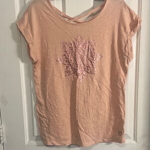 Blush Pink Women's Short Sleeve Top with Graphic Design